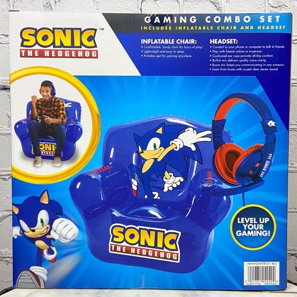 SEGA Sonic The Hedgehog Gaming Combo Set Incudes Blue Inflatable Chair & Headset - Picture 4 of 8